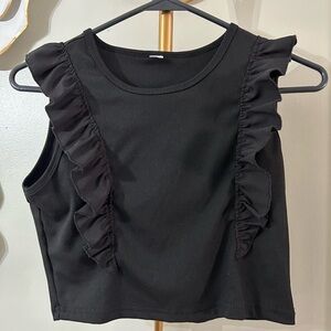 Black Ruffled Sleeveless Top